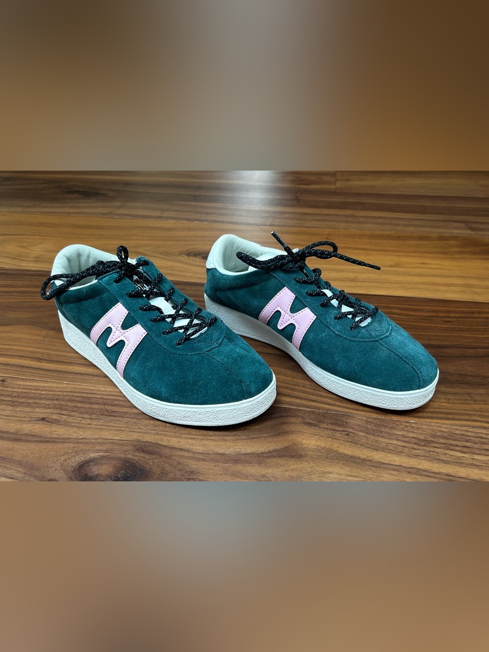 Teal Suede Sneakers with Pink Accent